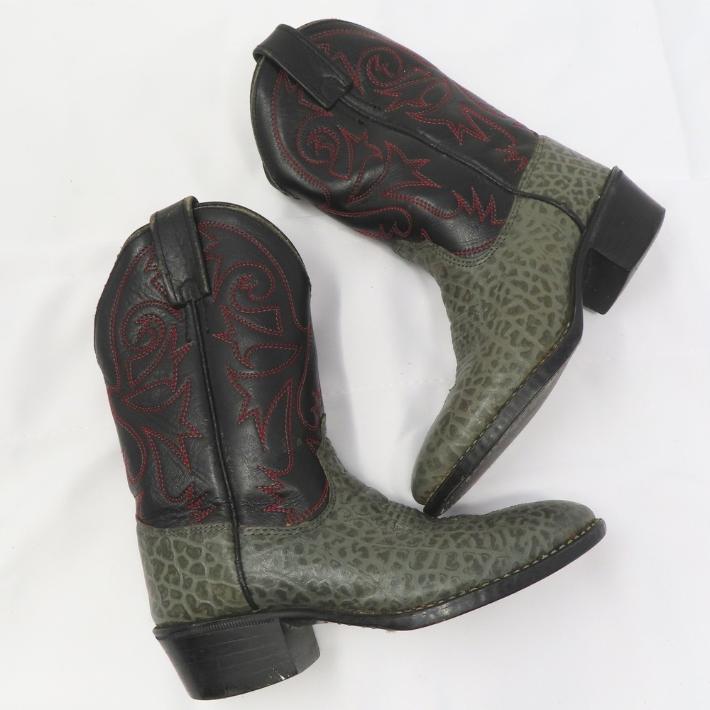 Toddler Kids 11.5 Elephant Print Leather Cowboy Boots Western Black Red - Picture 7 of 15